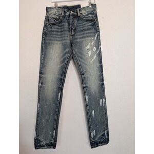 MNML Jeans Mens 30 Blue Paint Splatter 100%‎ Cotton Button Fly Streetwear New